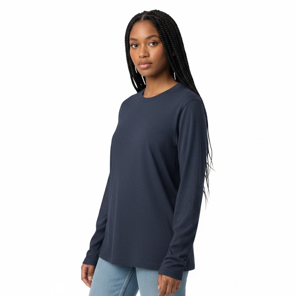 PACT Organic Cotton Long Sleeve Crewneck Tee Shirt Heather Navy Blue XXL